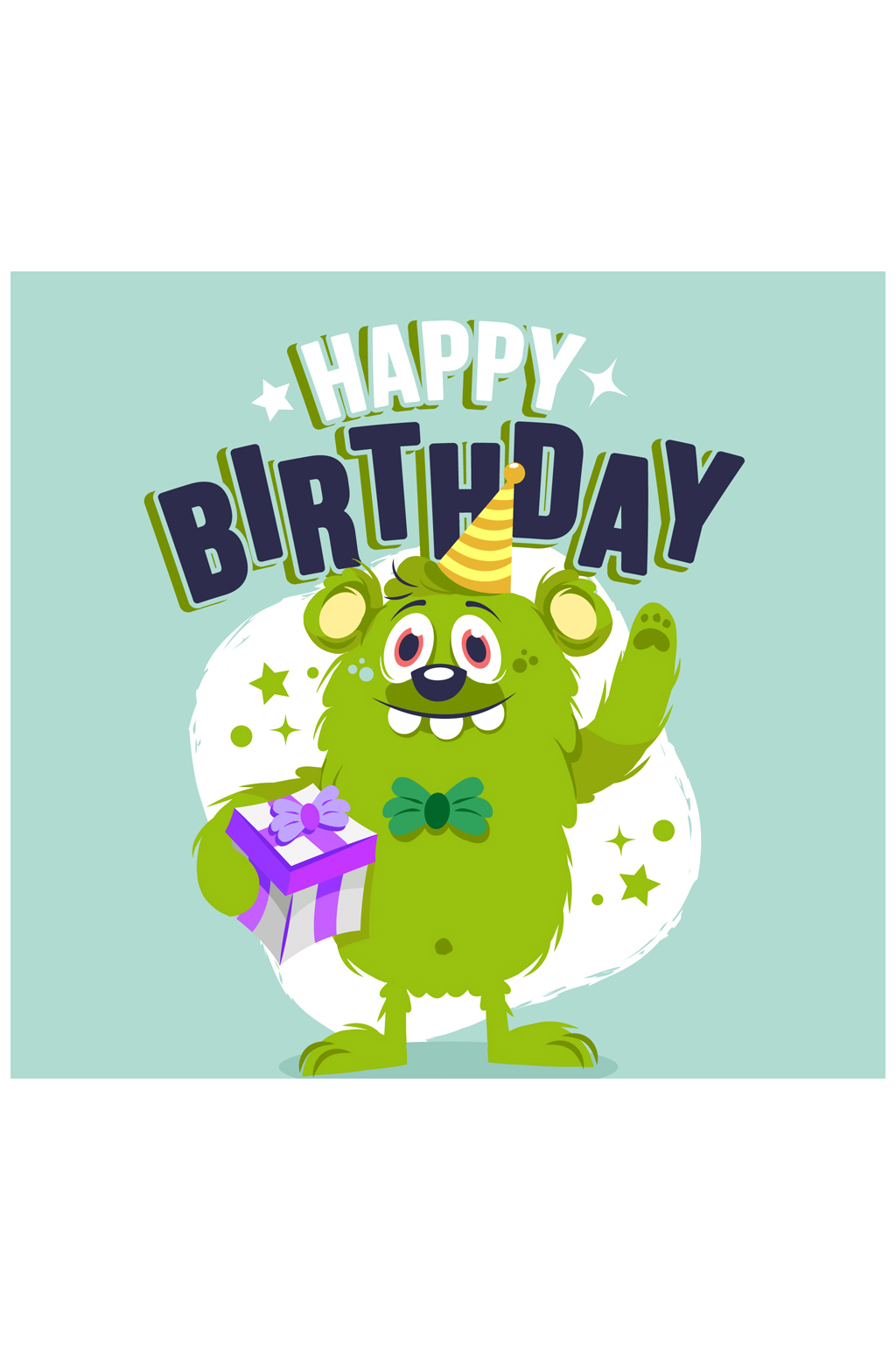 绿色怪物生日贺卡矢量素材素材