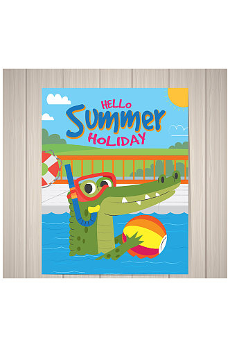 创意玩水的鳄鱼夏季度假传单矢量图