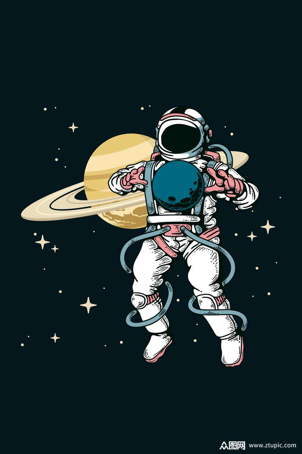 彩绘宇航员和土星矢量素材 航天太空素材素材