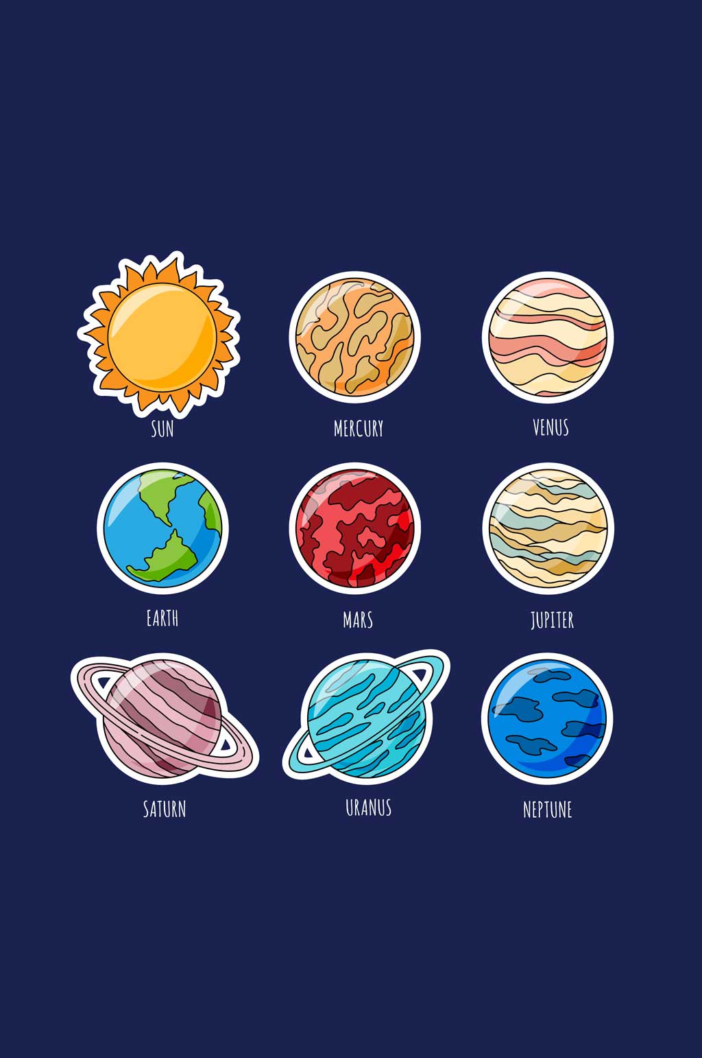 太阳系八大行星矢量素材手绘卡通太阳系行星元素素材立即下载精美太阳