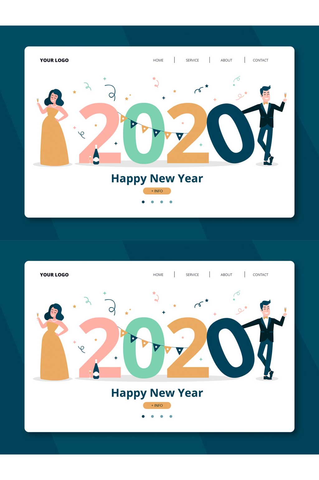 2020年创意新年男女网站登录界面矢量图素材