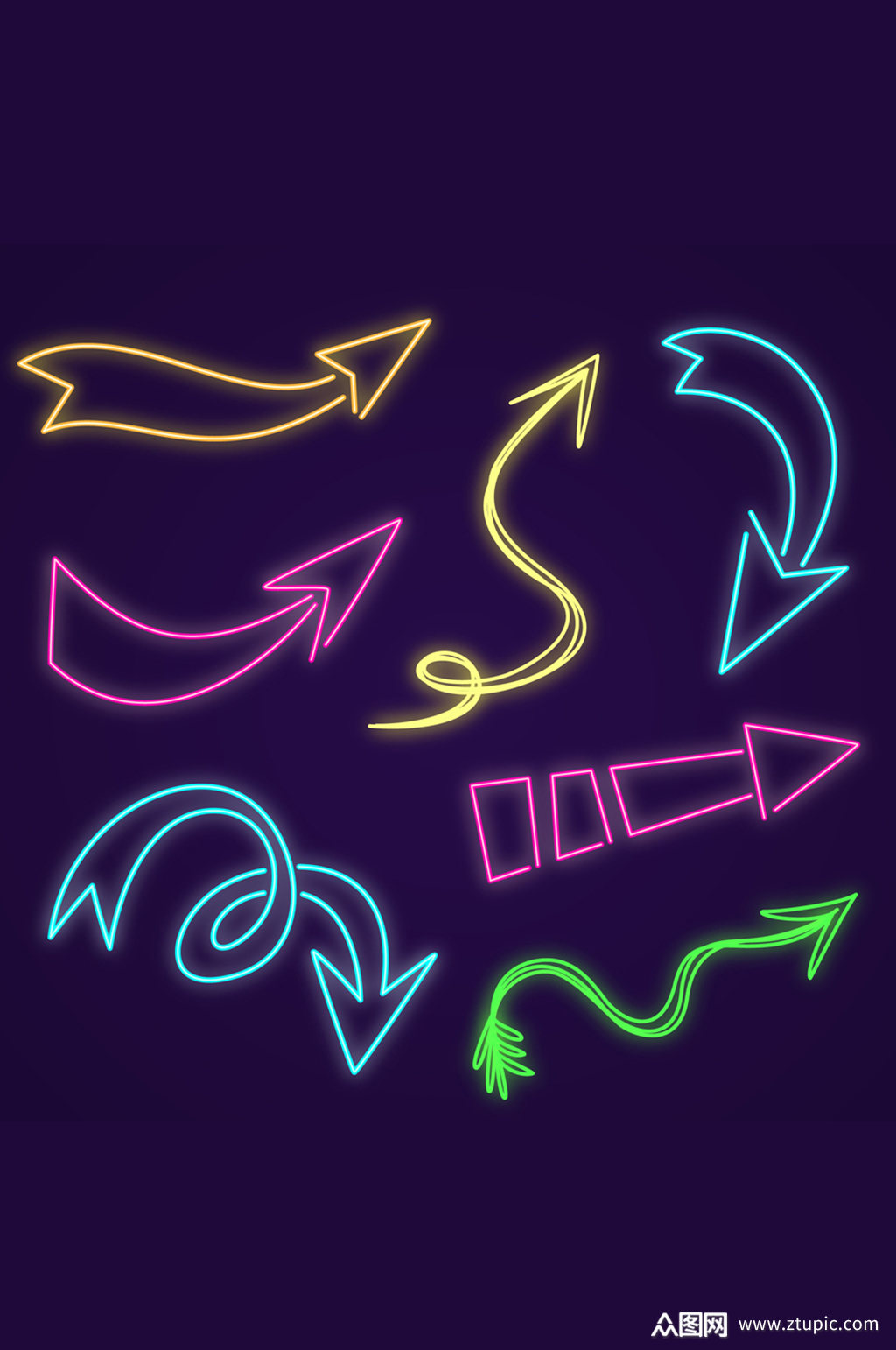 >7款荧光色箭头设计矢量素材