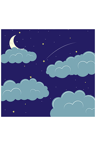 创意夜晚云朵中的月亮风景矢量图