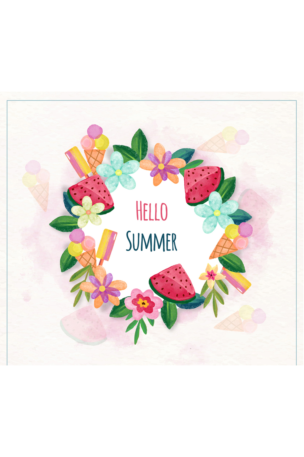 彩绘夏季元素组合圆环矢量素材素材