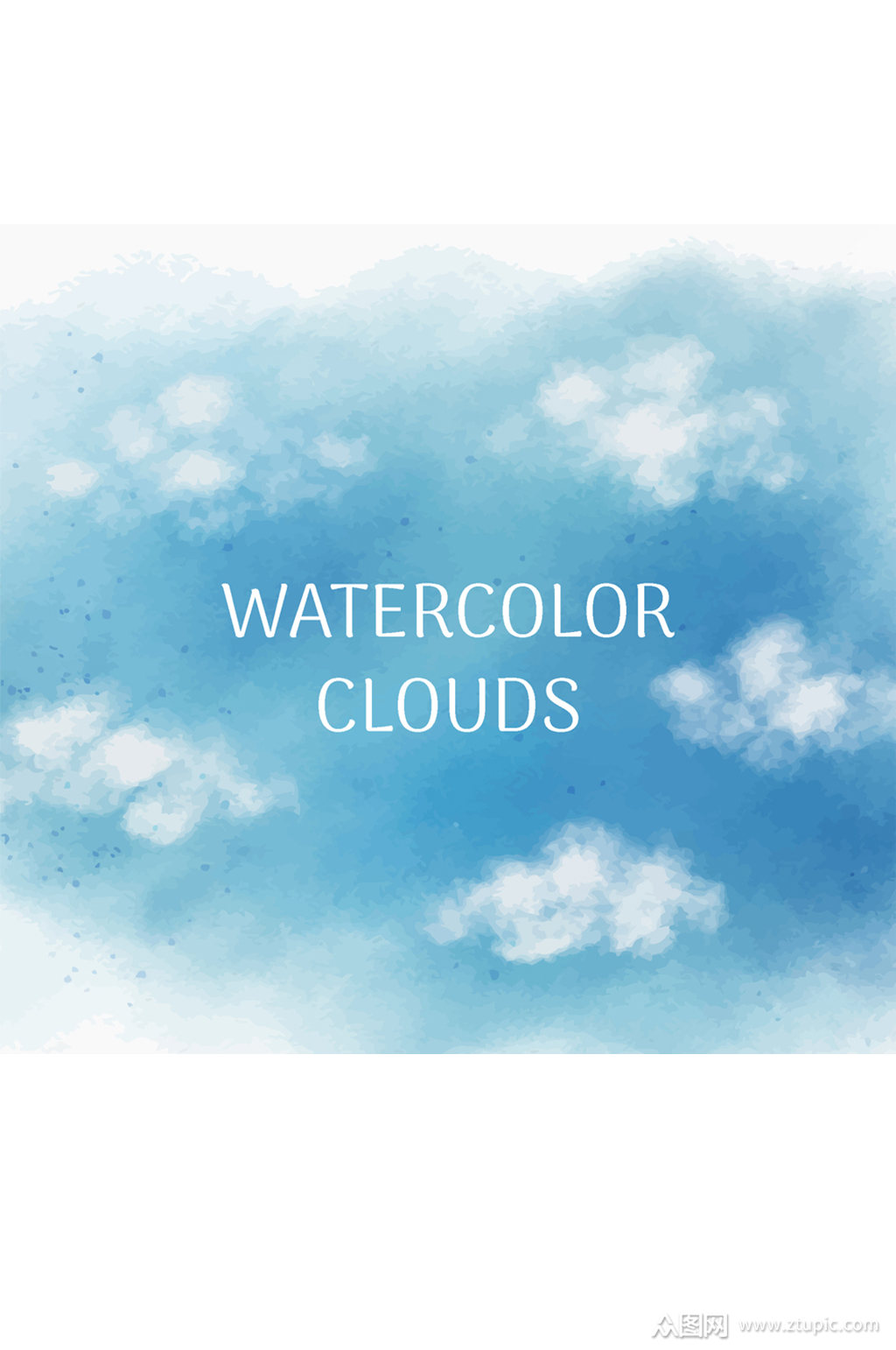 水彩绘蓝天上的云朵矢量素材