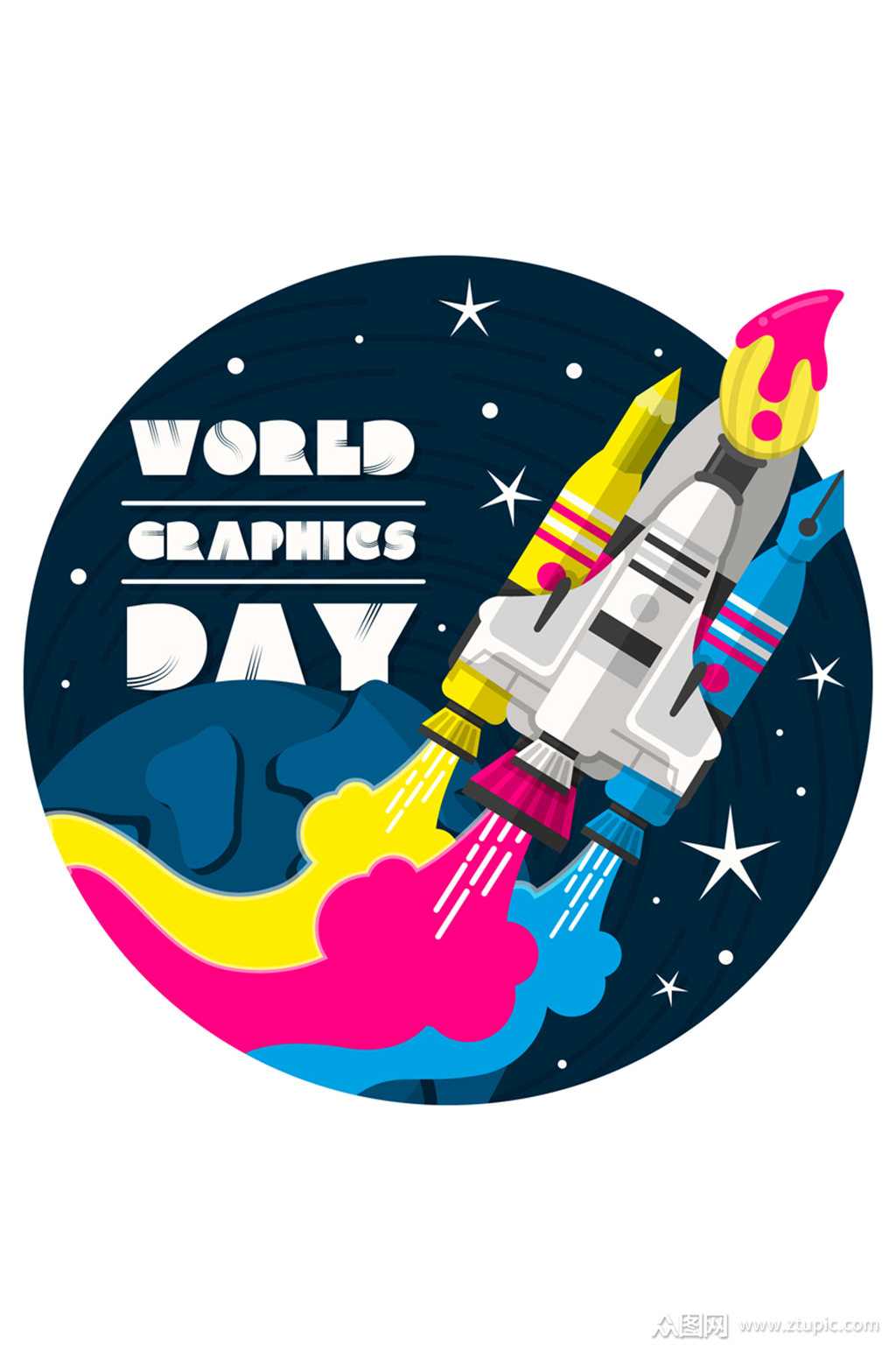 创意世界平面设计日火箭矢量素材