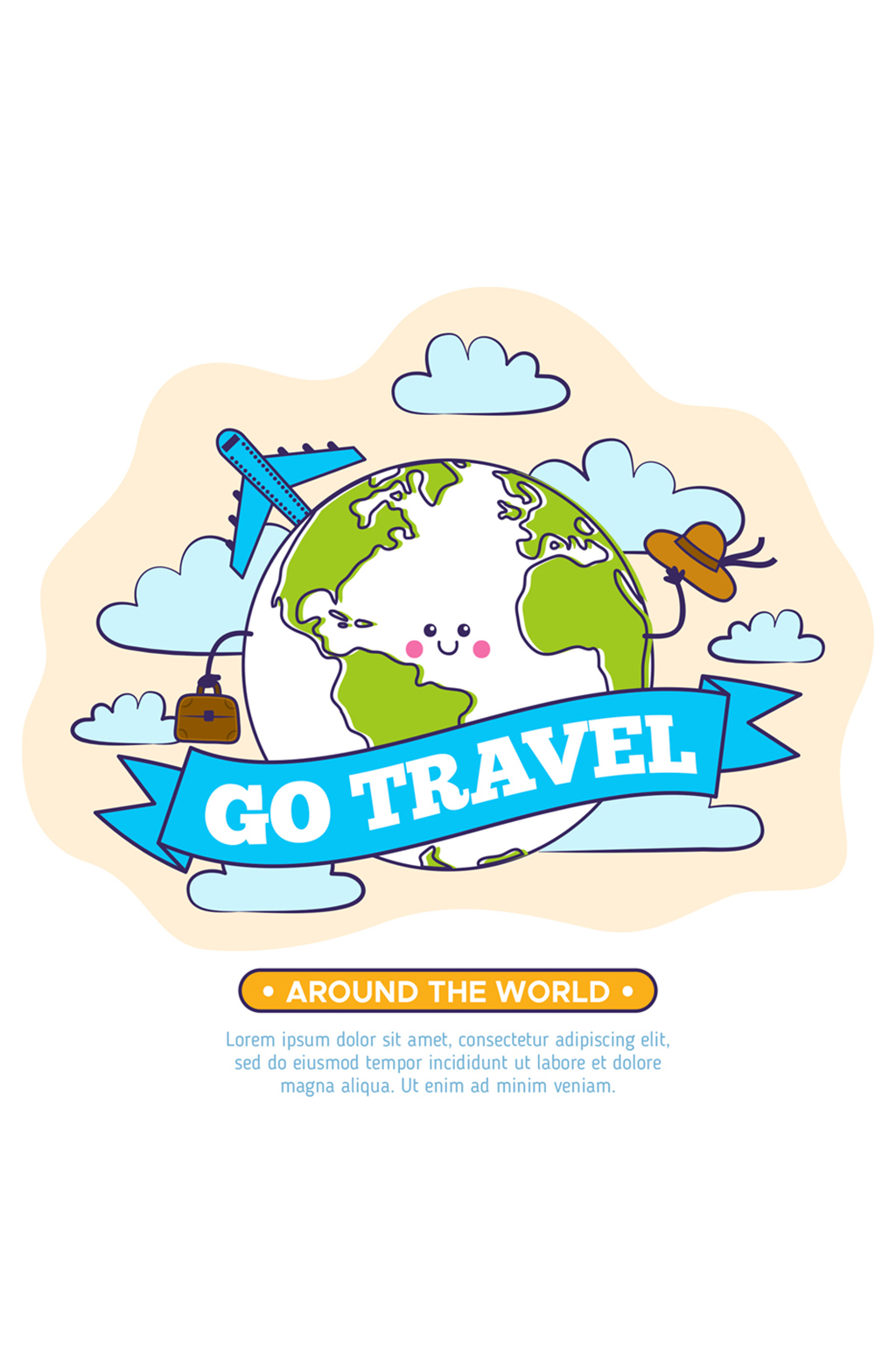 可爱微笑环球旅行地球矢量素材素材