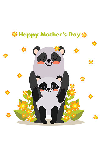 可爱母亲节熊猫母子矢量素材