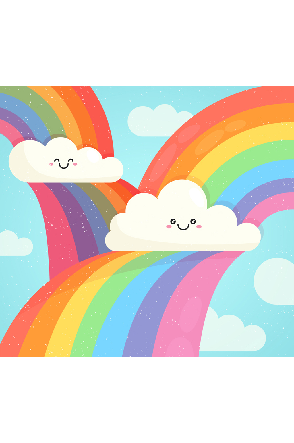 可爱彩虹和笑脸云朵矢量素材模板下载