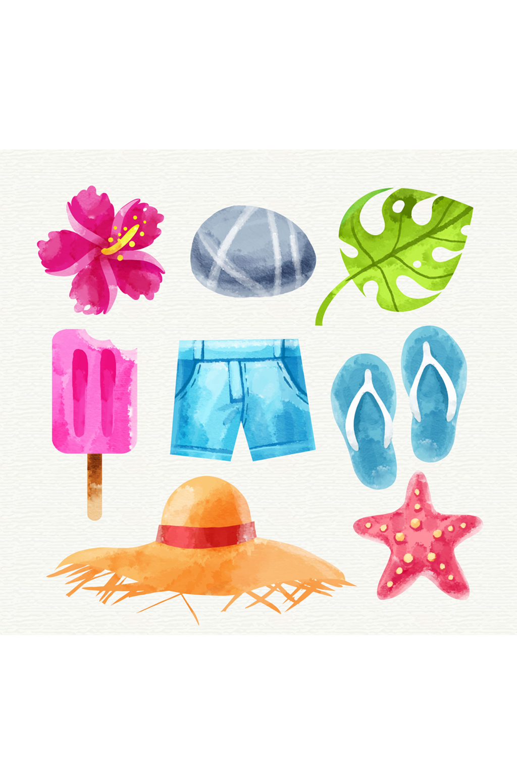 8款水彩绘夏季假日元素矢量图素材