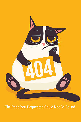 创意404错误页面生气的猫咪矢量图