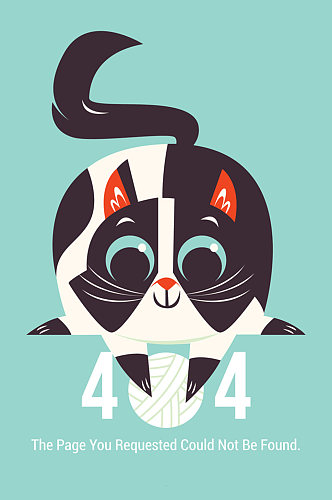 创意404错误页面玩线团的猫咪矢量图