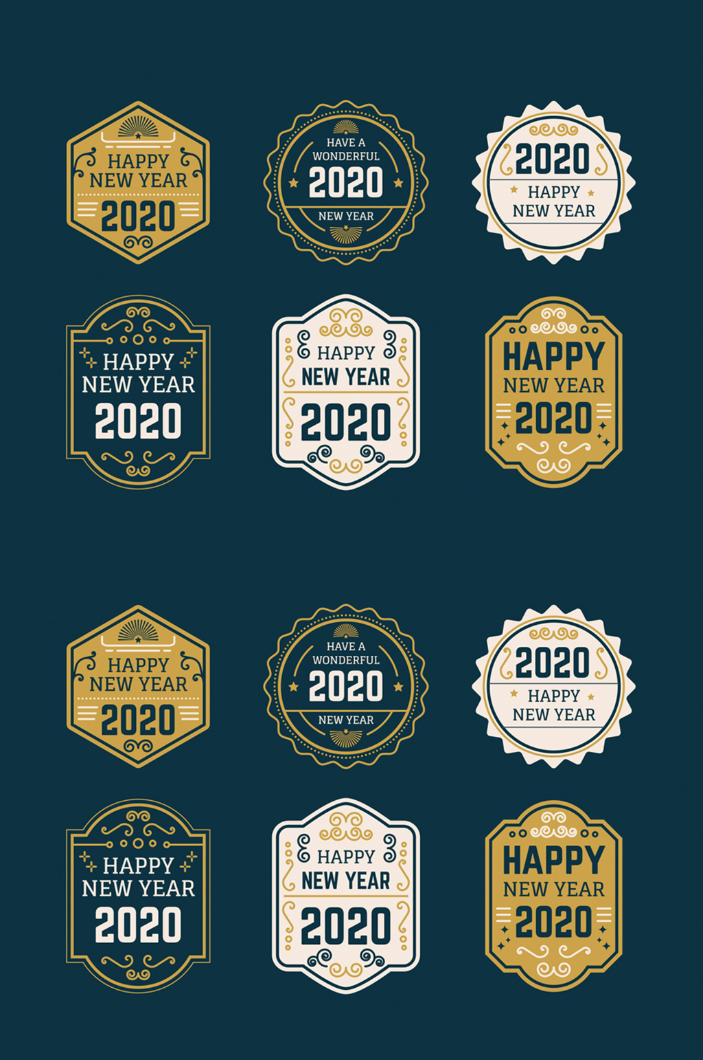 6款复古2020年新年标签矢量图素材