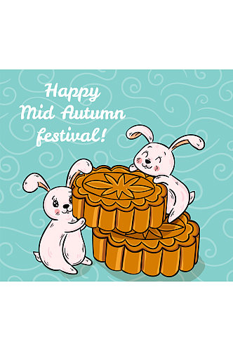 可爱中秋节月饼和兔子矢量素材