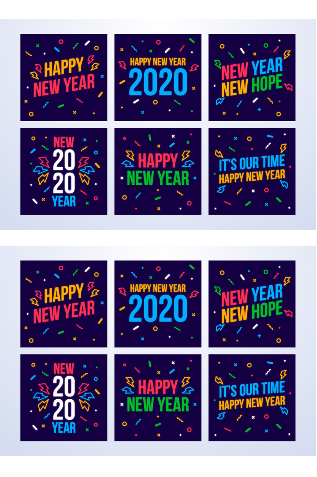 6款2020年彩色新年快乐卡片矢量素材素材