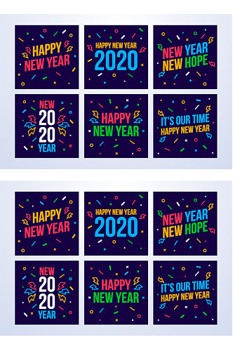 6款2020年彩色新年快乐卡片矢量素材