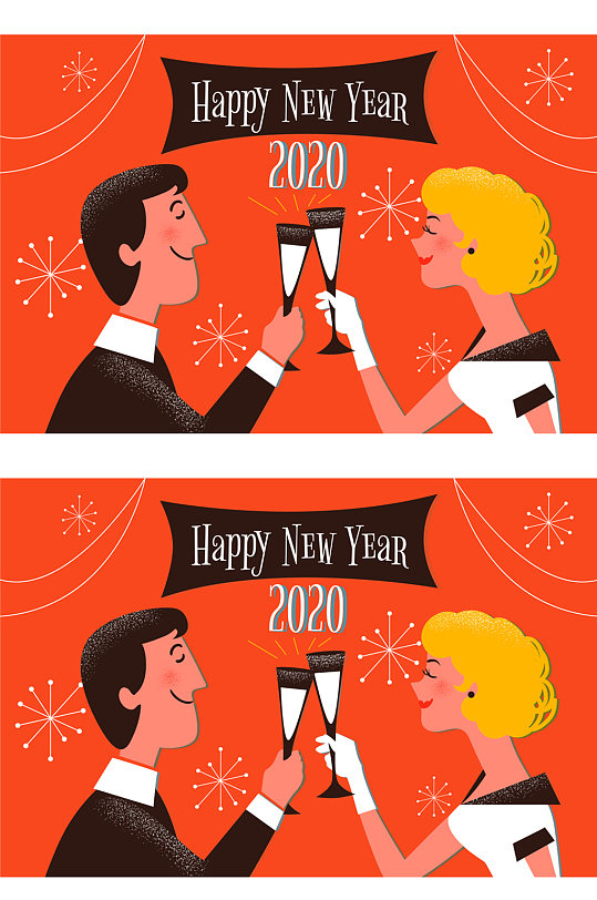 2020年创意举杯庆祝新年的男女矢量图