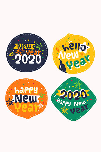 4款彩色2020年新年标签矢量图