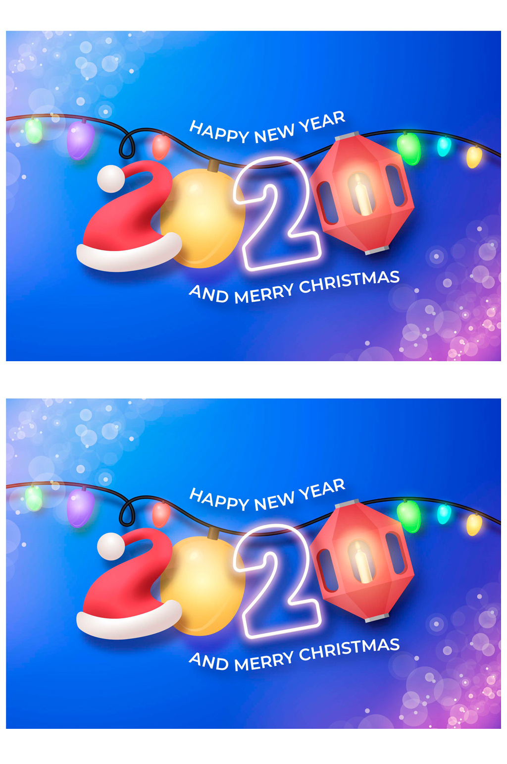 2020年彩灯圣诞新年艺术字矢量图素材