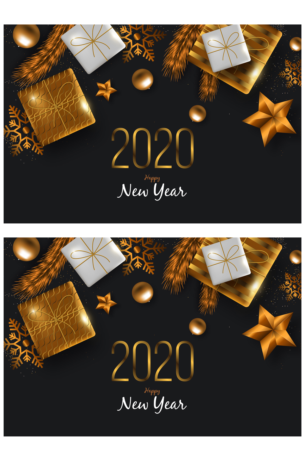 2020年金色松枝礼物贺卡矢量素材素材
