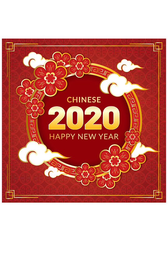 2020年红色花卉新年贺卡矢量素材