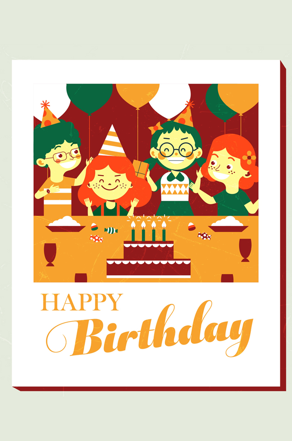 可爱儿童生日快乐祝福卡矢量素材素材
