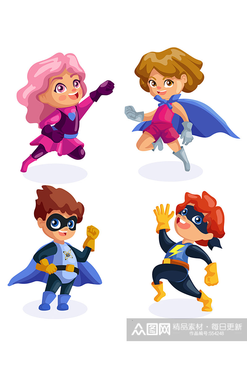4款卡通超级英雄儿童矢量图素材
