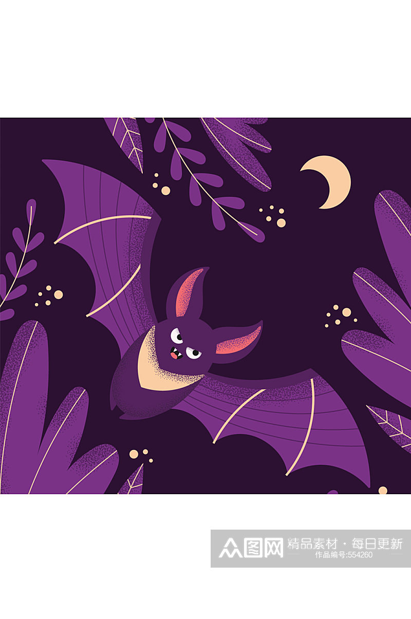 紫色夜晚飞行蝙蝠矢量素材素材