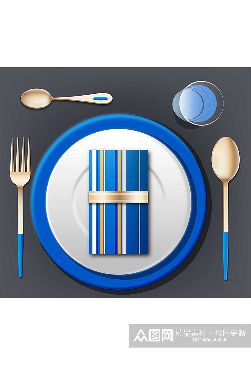 精美蓝色餐具设计矢量素材素材