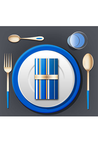 精美蓝色餐具设计矢量素材