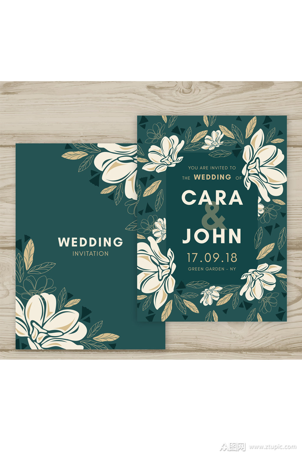 彩绘玉兰花婚礼邀请卡矢量素材