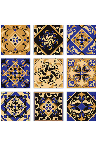 9款复古花纹方砖设计矢量素材