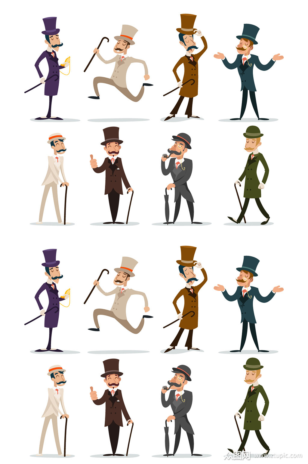 8款卡通绅士设计矢量素材
