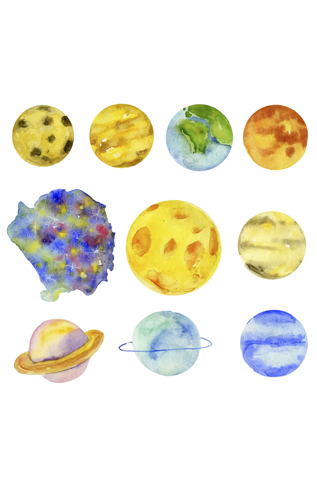 水彩绘太阳系设计矢量素材素材