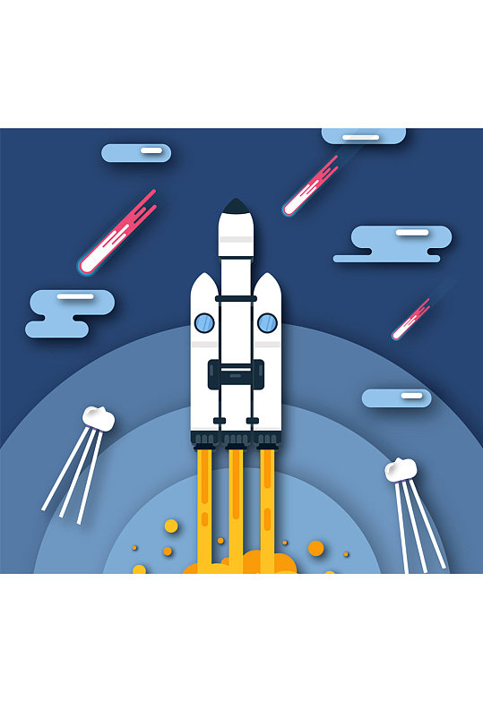 创意质感升空的宇宙飞船矢量图