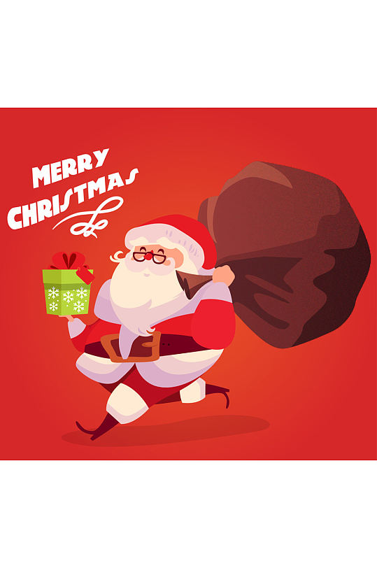卡通圣诞节手拿礼物的圣诞老人矢量素材