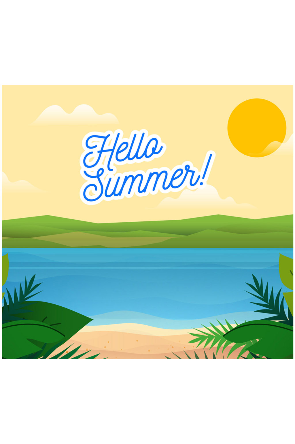创意夏季江水和绿地风景矢量素材素材
