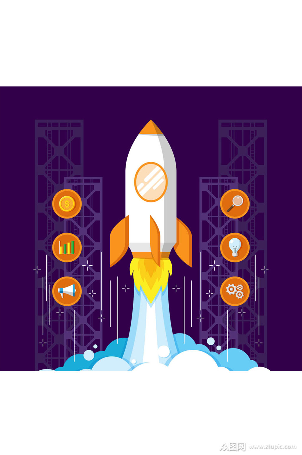 创意升空的商务火箭矢量素材