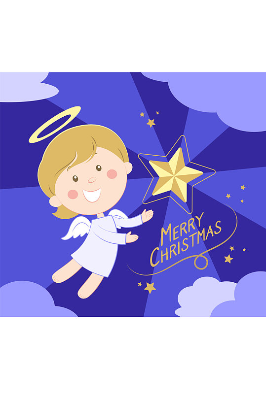 创意圣诞节女孩和天使矢量素材