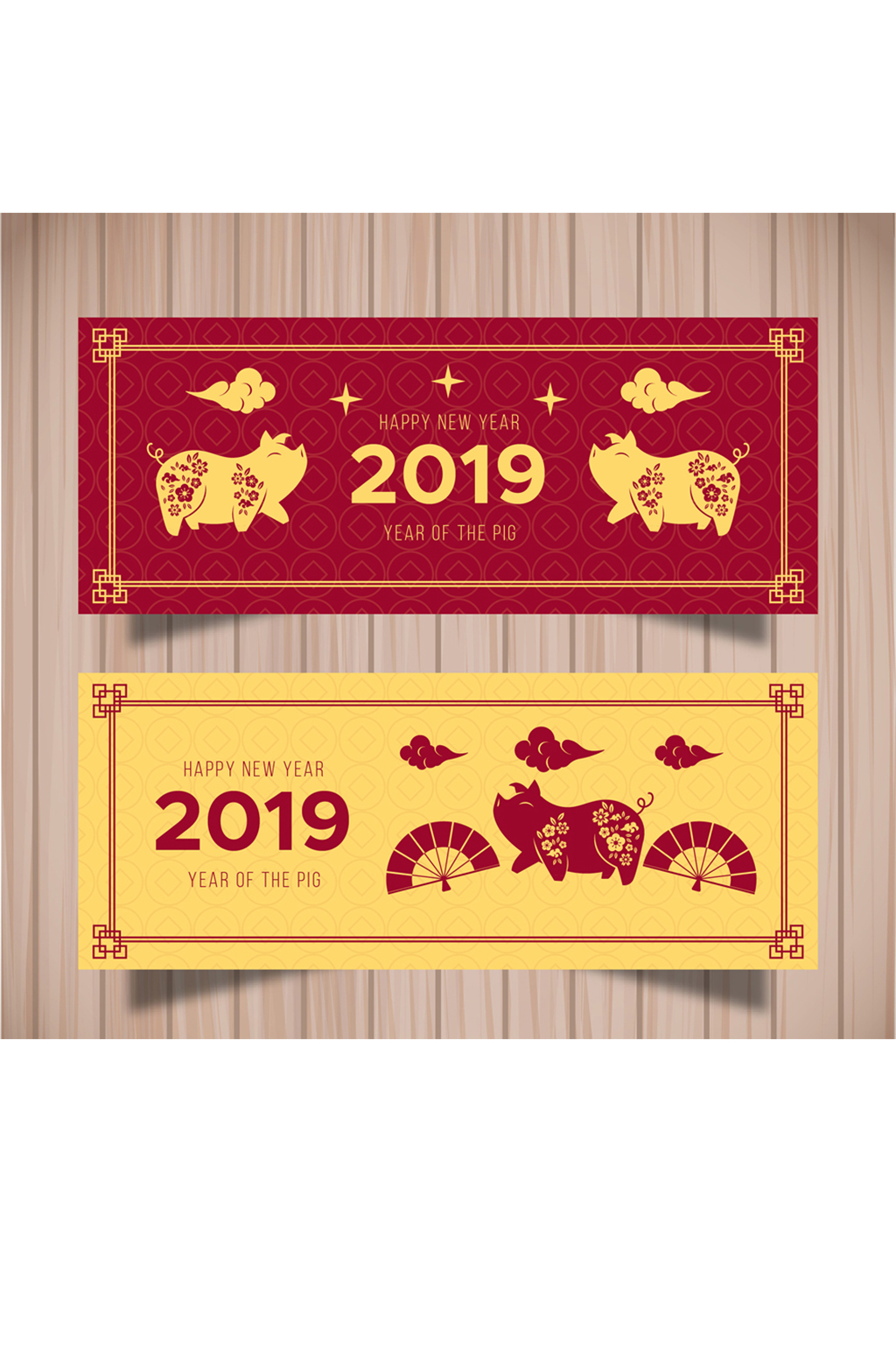 2款创意2019年猪年banner矢量图素材