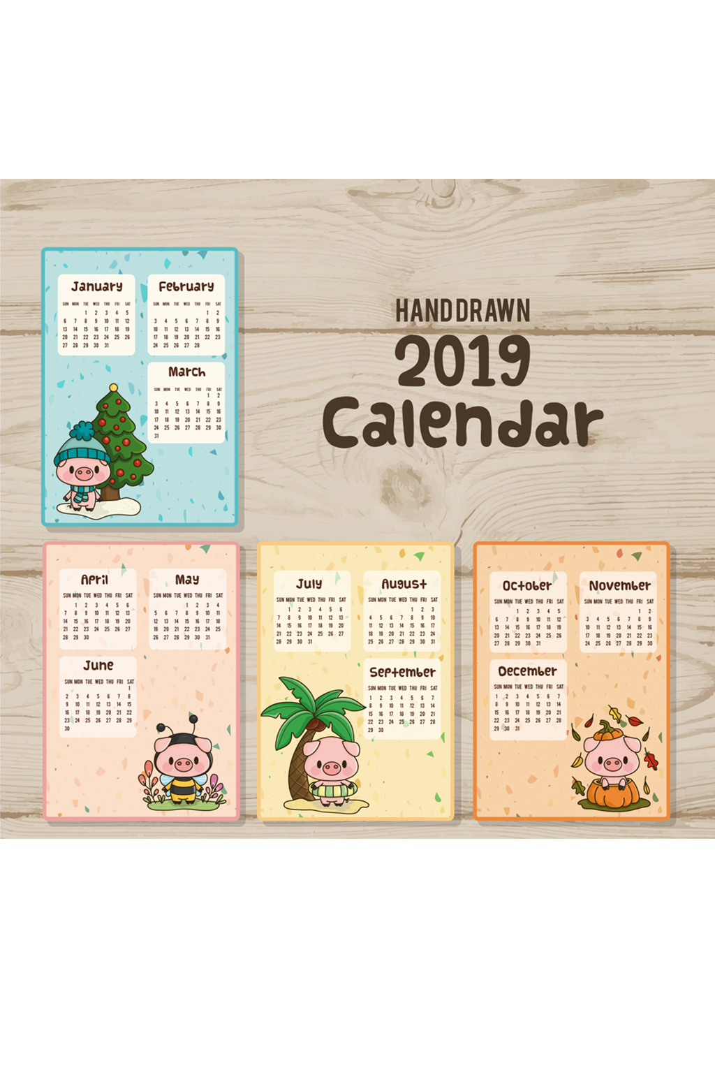 创意2019年猪年年历矢量素材素材