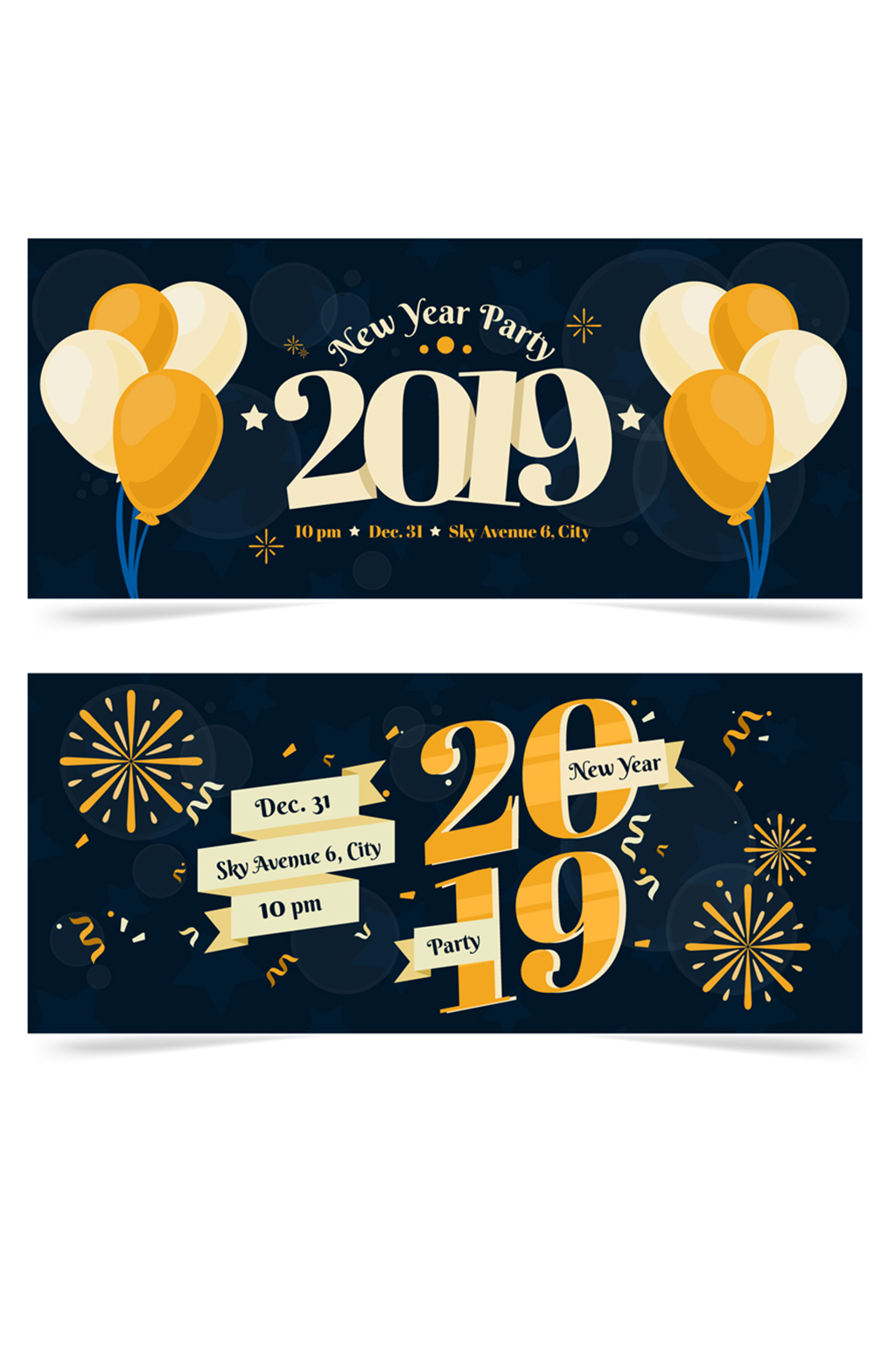 2款创意2019年新年派对矢量图素材