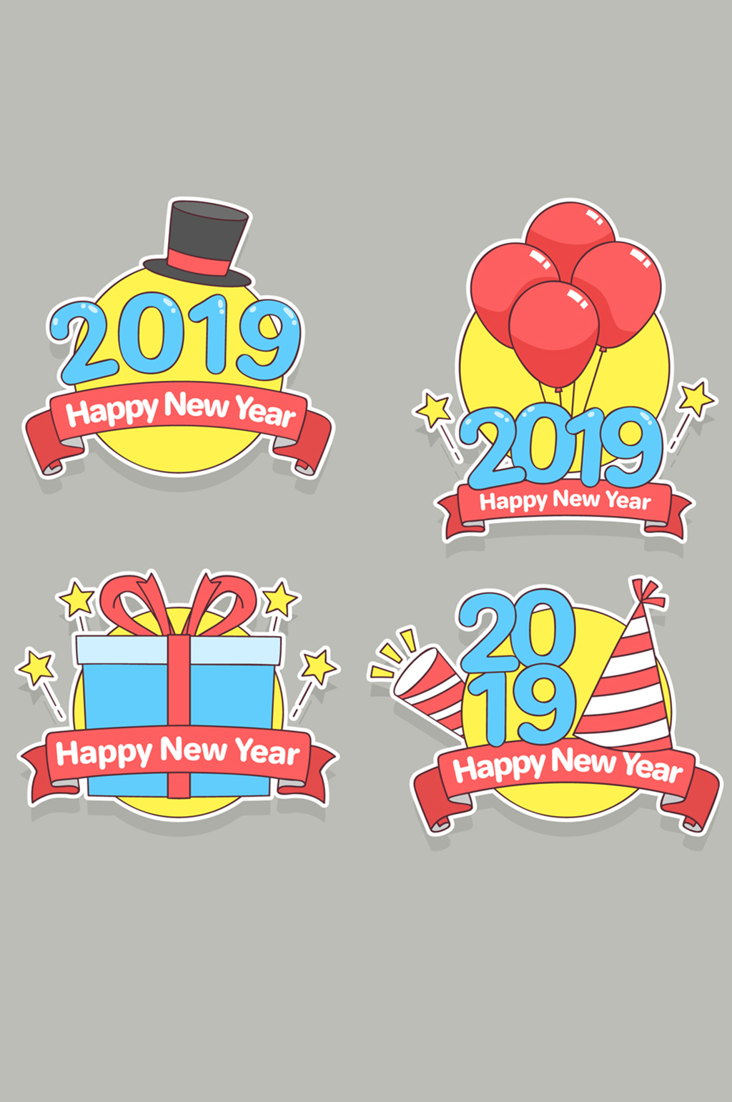 4款创意2019年新年标签矢量图素材