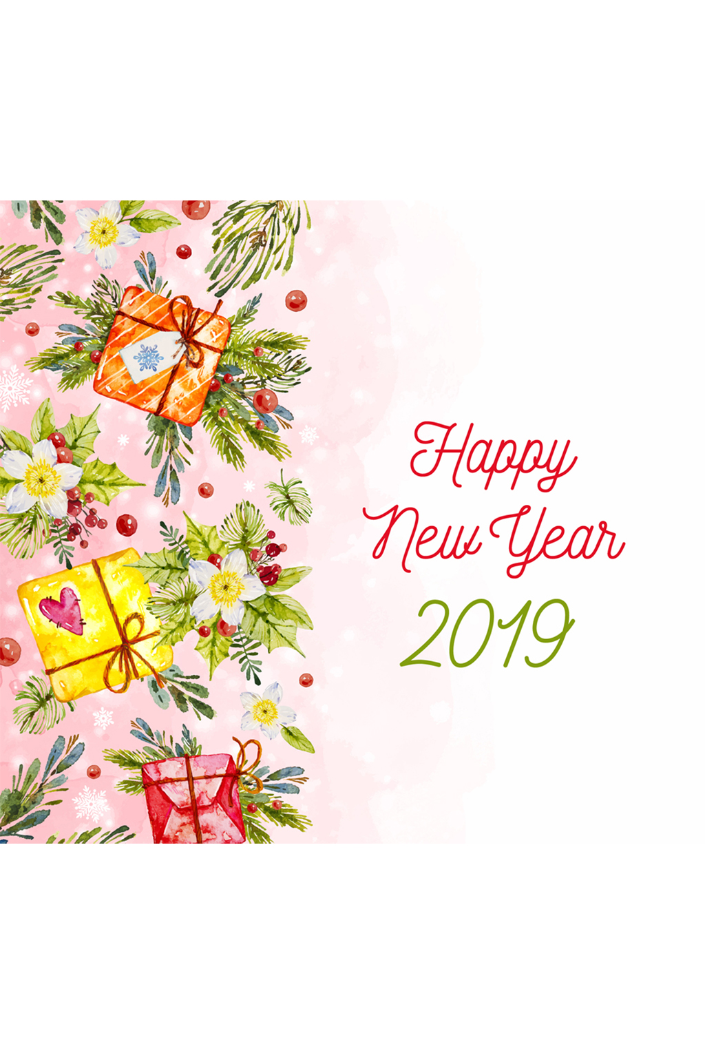 2019年彩绘新年礼物和花卉矢量素材素材