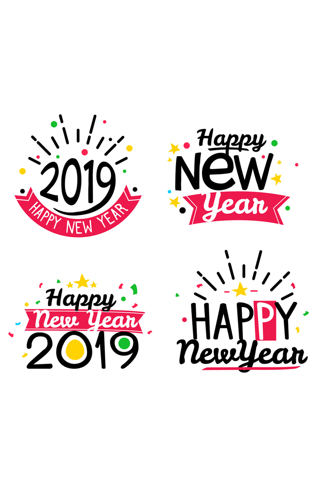 4款彩色2019年新年快乐标签矢量图素材