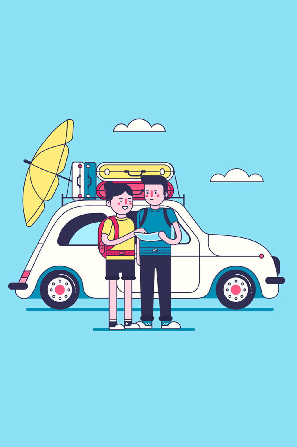 创意自驾游旅行男女矢量素材素材