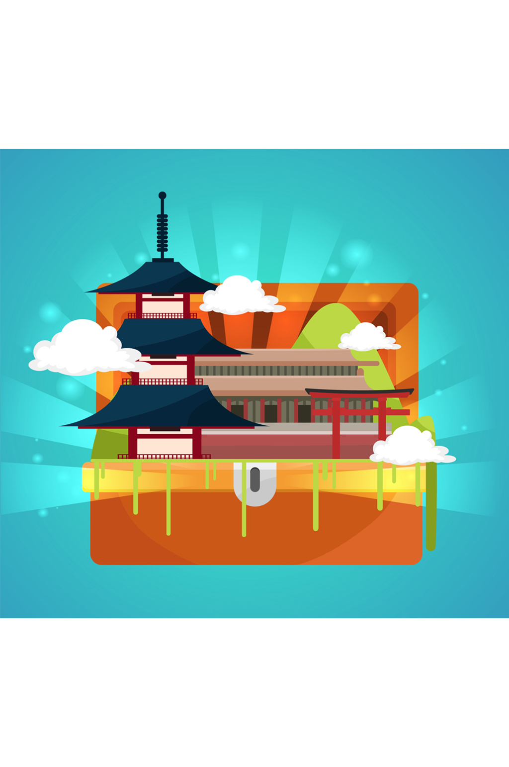 精致打开旅行箱里的旅游名胜矢量图素材