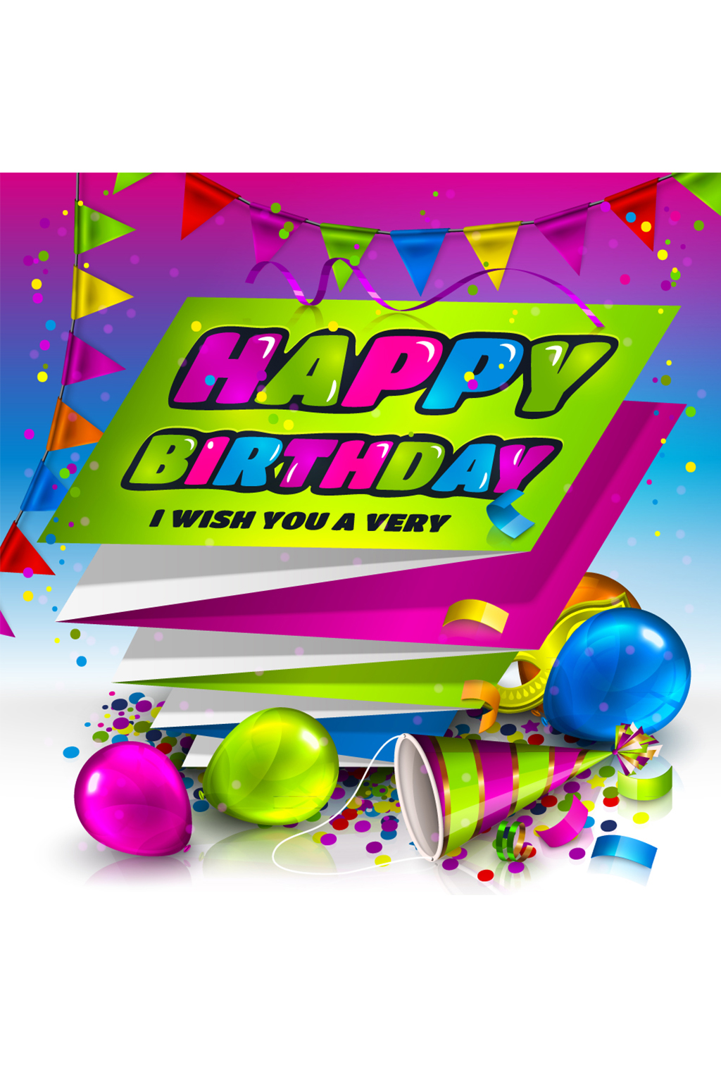 彩色时尚折页生日贺卡矢量素材素材