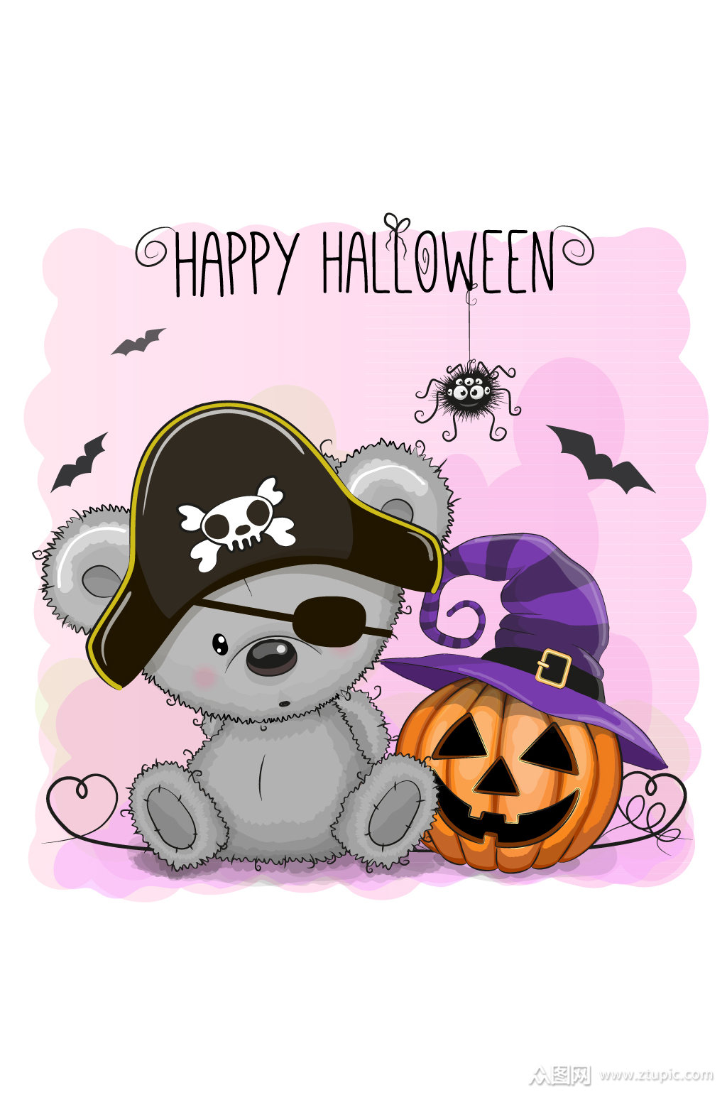 卡通万圣节熊和南瓜头矢量素材