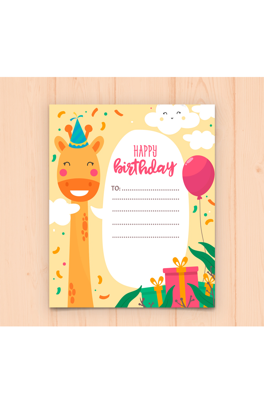 可爱长颈鹿生日明信片格式矢量素材素材